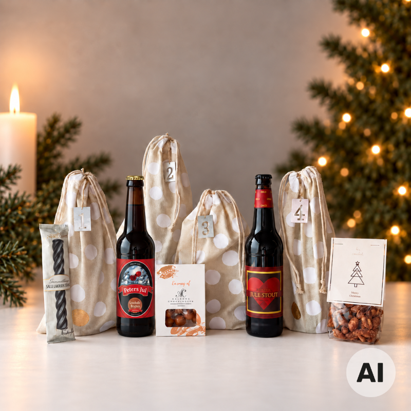 Adventskalender med danske juleøl og søde lækkerier