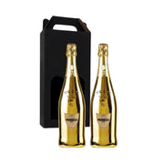 Eksklusiv vingaveæske med to guldflasker Tosti Prosecco i en elegant sort gaveæske.