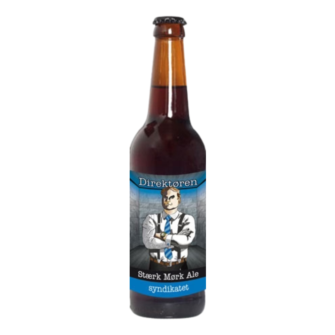 Direktøren Stærk Mørk Ale fra Syndikatet, en klassisk dansk specialøl på flaske.