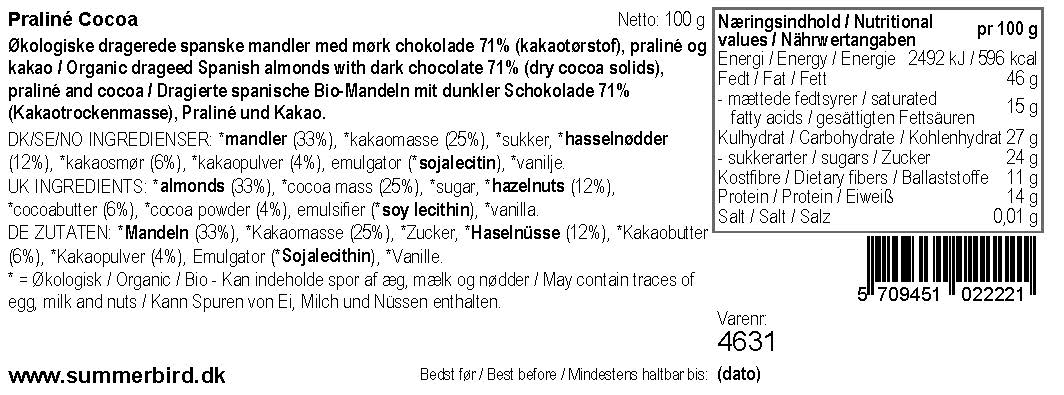 Praliné cocoa mandler, Summerbird