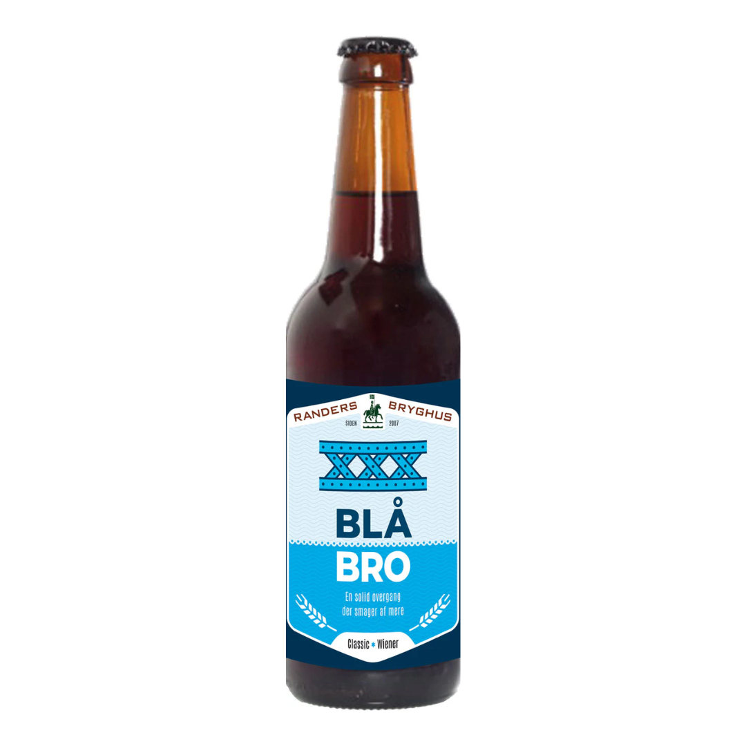 Randers Bryghus Blå Bro specialøl, en Classic Wiener type i glasflaske fra Delikatessehuset.