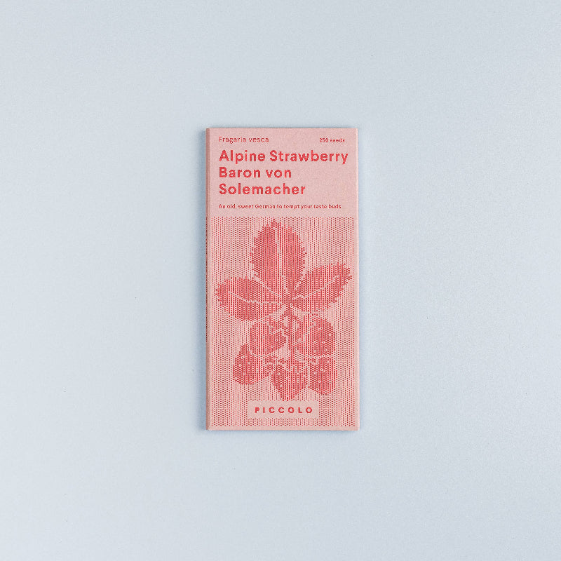 Frøpose med alpine jordbærfrø Baron von Solemacher fra Piccolo Seeds – klassisk sort med søde, dybrøde bær