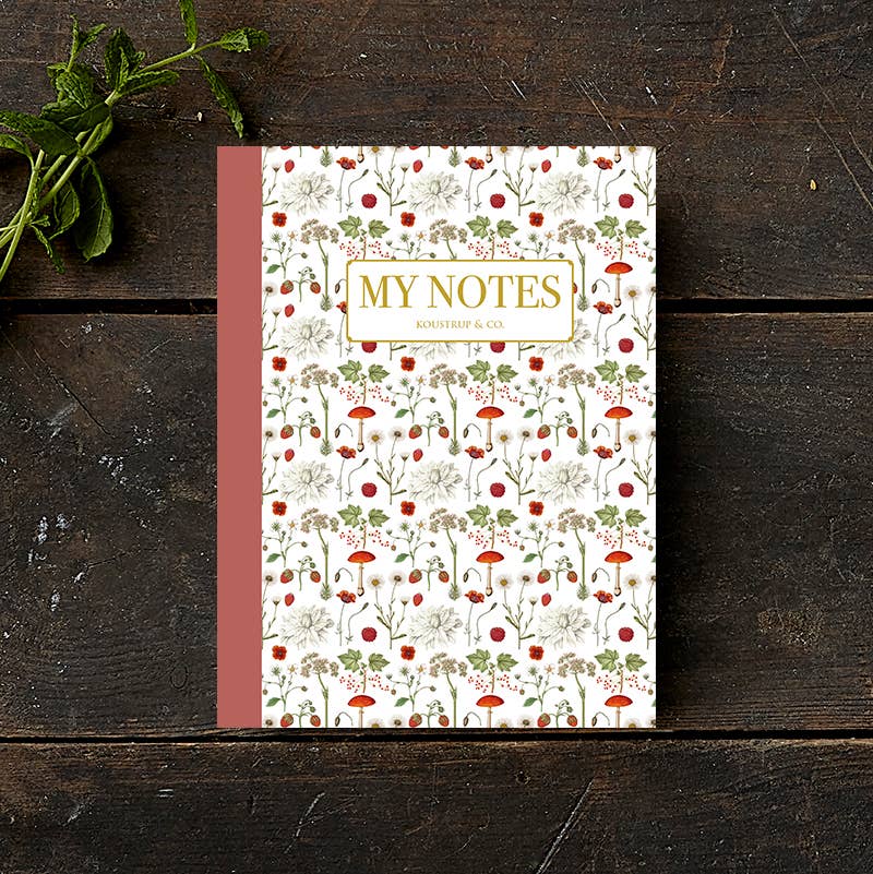 Noteshæfte | Rød blomstermønster
