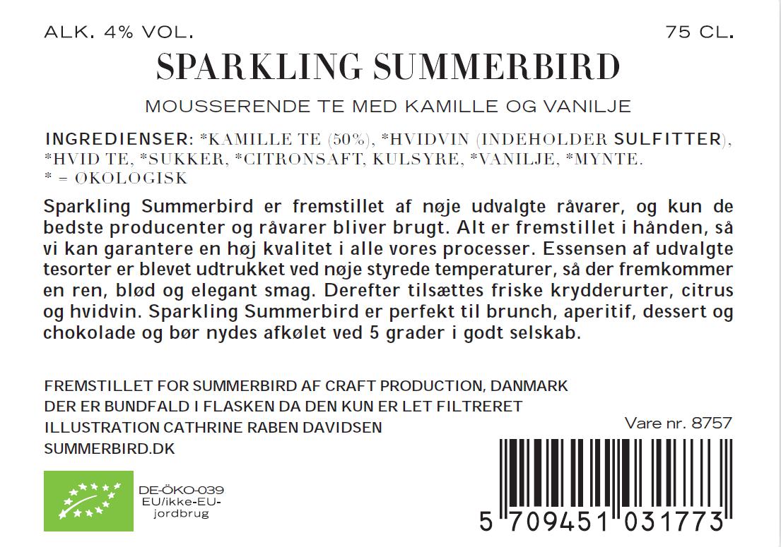 Sparkling Summerbird mousserende te med kamille og vanilje, økologisk drik til chokolade.