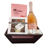 Økologisk gavekurv med rosé bobler, chokolade og skum¨