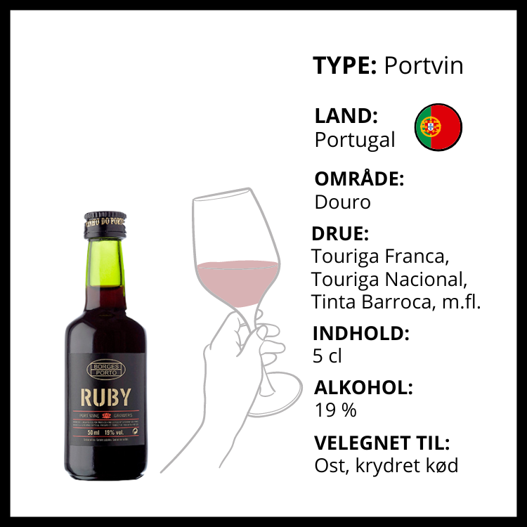 Borges Ruby Portvin fra Douro Portugal, velegnet til ost og krydret kød.