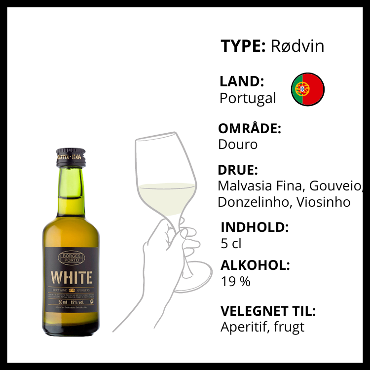Borges White Portvin fra Douro Portugal, lille flaske på fem centiliter til aperitif.
