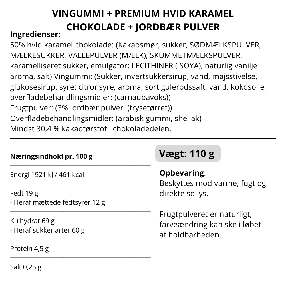 Vingummi med karamel chokolade og jordbær - Box the original