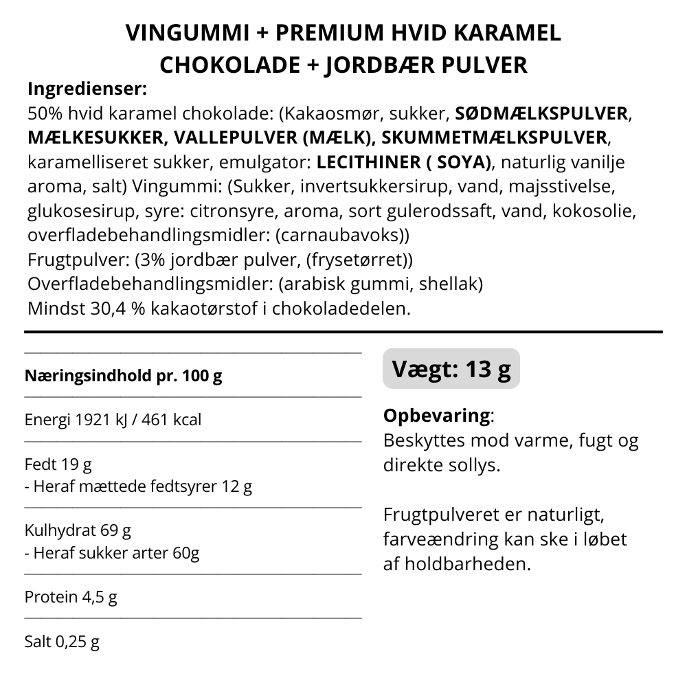 STORKØB, Vingummi med karamel chokolade og jordbær. Flowpack - Box the original (50 stk.)