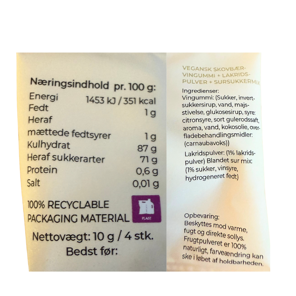 STORKØB, Vingummi med hvid chokolade, lakrids og vilde bær. Flowpack - Box the original (50 stk.)