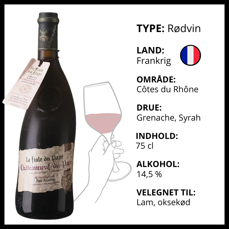 Fransk rødvin La Fiole du Pape Chateauneuf-du-Pape fra Côtes du Rhône regionen.