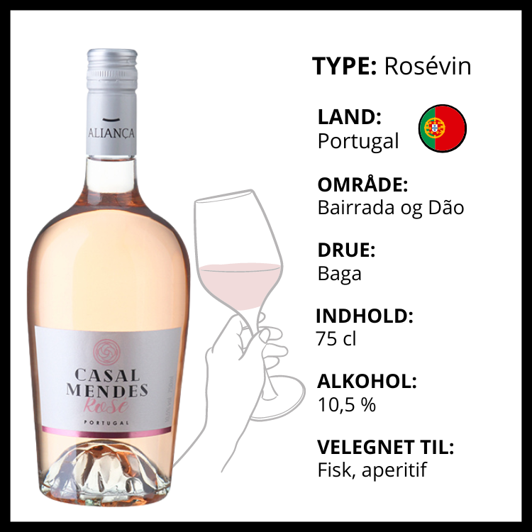 Casal Mendes Rosévin fra Portugal lavet på Baga druer, velegnet til fisk og aperitif.