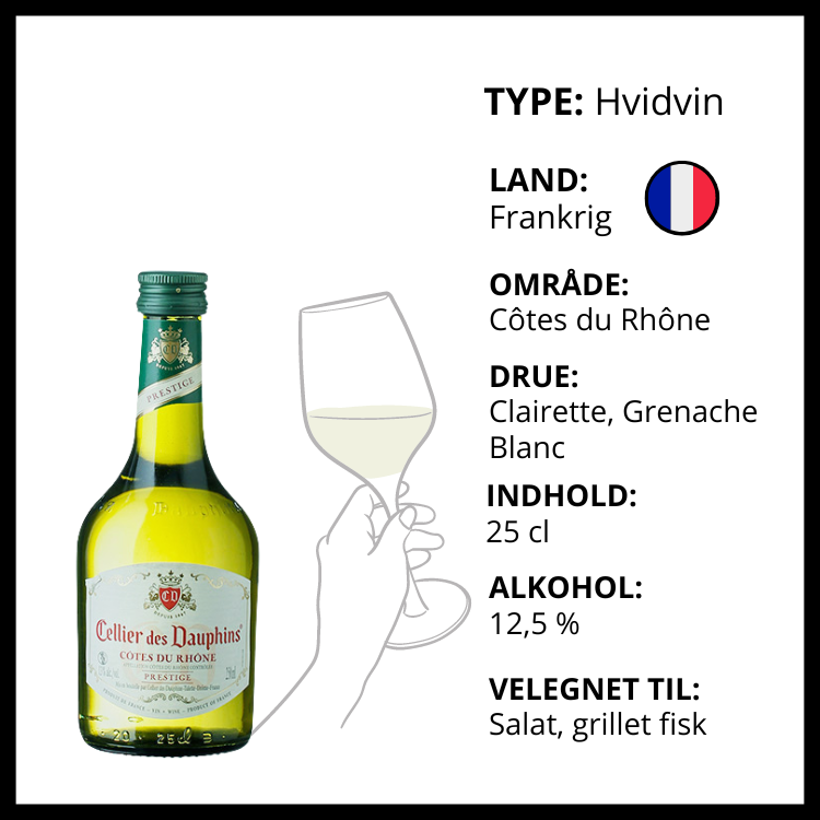 Cellier des Dauphins Prestige hvidvin fra Frankrig, perfekt til salat og grillet fisk.