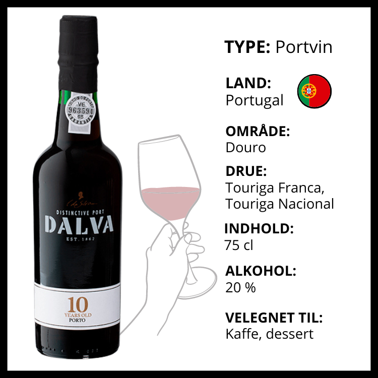 Dalva 10 års portvin fra Portugal med produktfakta om område og druer.