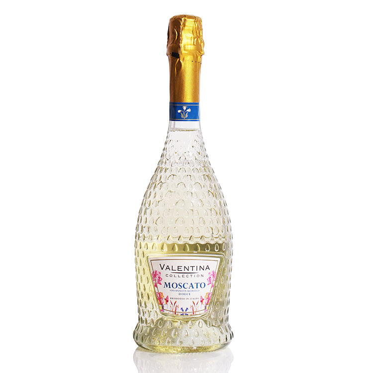 Valentina Collection Moscato mousserende vin i elegant mønstret flaske fra Delikatessehuset.