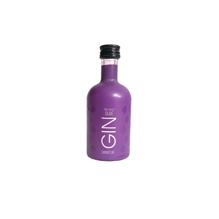 Lilla flaske med The Lakes Sloe Gin Liqueur fra Delikatessehuset.