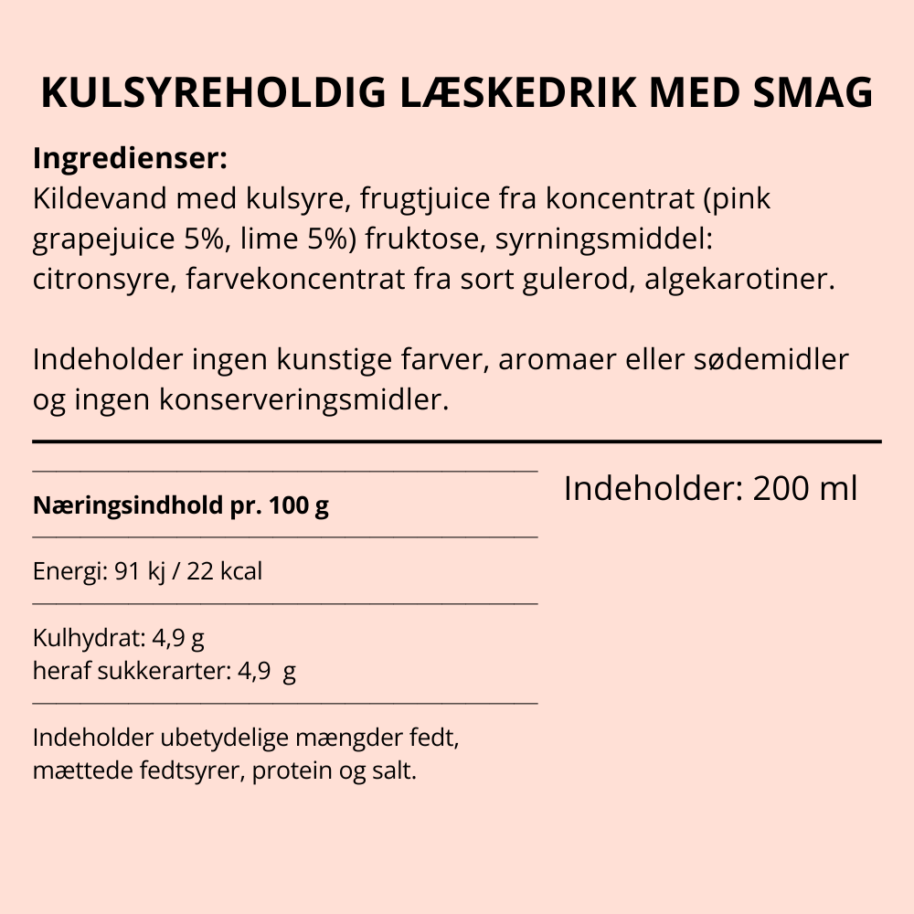 Oversigt over ingredienser og næringsindhold for Franklin og Sons grapefruit tonicvand.