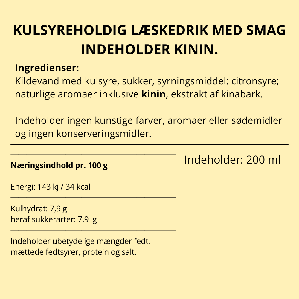 Franklin & Sons Indian Tonic Water ingrediensliste og næringsindhold på dansk.