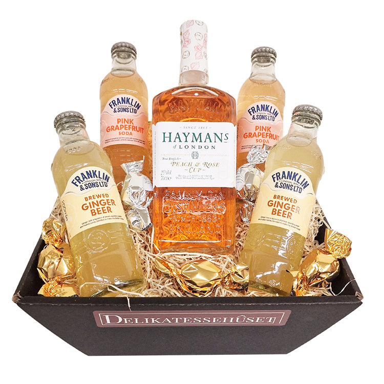 Gavekurv med Haymans Peach & Rose gin