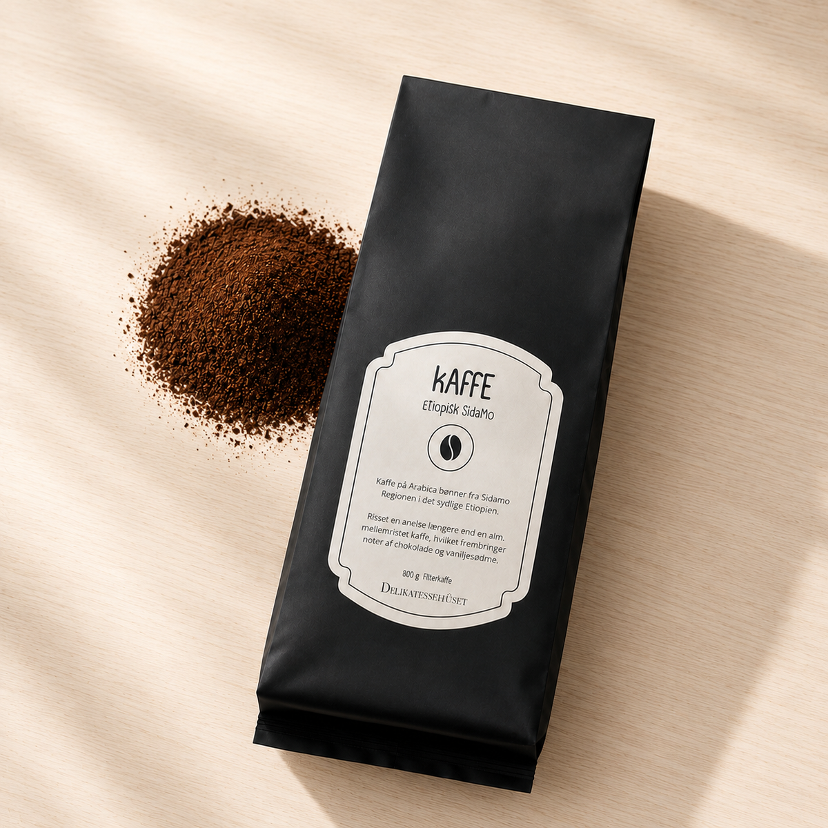 Malet kaffe Etiopisk Sidamo fra Delikatessehuset