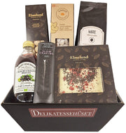 Økologisk gavekurv med kaffe, lemonade og gourmet chokolade fra Delikatessehuset.