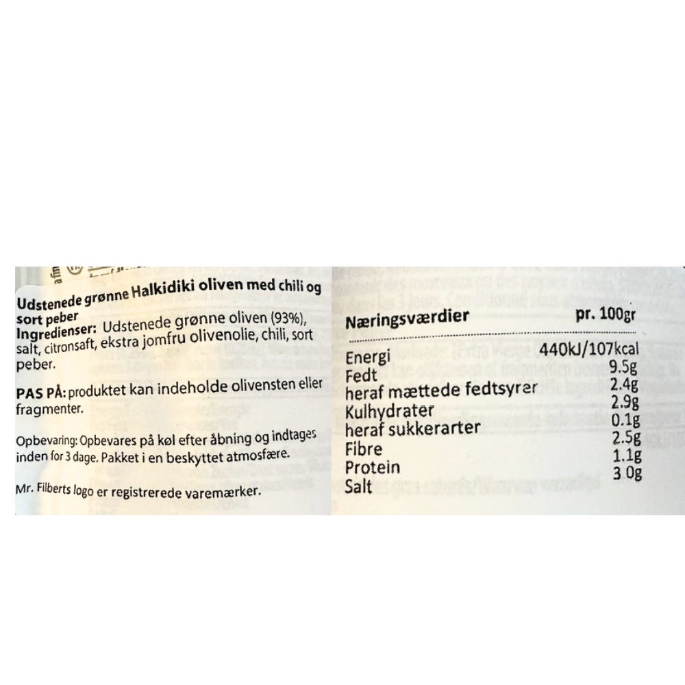 Udstenede grønne Halkidiki oliven med chili og sort peber fra Mr. Filberts.