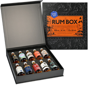 Gaveæske med spiritus, The Rum Box med ti forskellige små flasker rom til smagning.