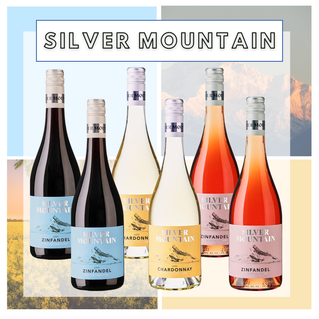 Vinsmagekasse med Californisk vine fra vinhuset Silver Mountain. 