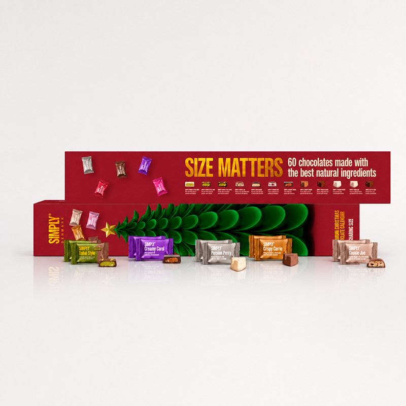 Julekalender 2026 fra Simply Chocolate. Stor julekalender til 2 personer.