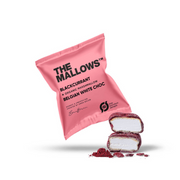 The Mallows økologisk marshmallow med solbær og hvid chokolade i lyserød indpakning.