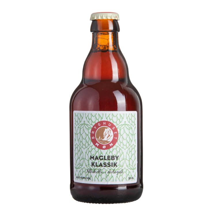 Flaske med Magleby Klassik alkoholfri og økologisk øl fra Bryghuset Møn.
