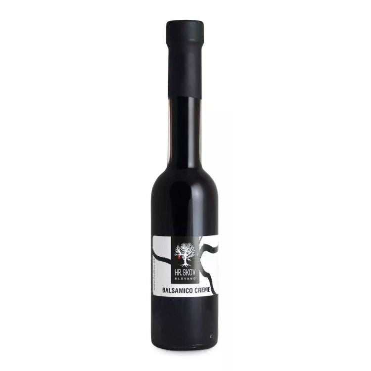 Flaske med mørk balsamico creme fra Hr. Skov i Blåvand til gourmetmad og delikatesser.