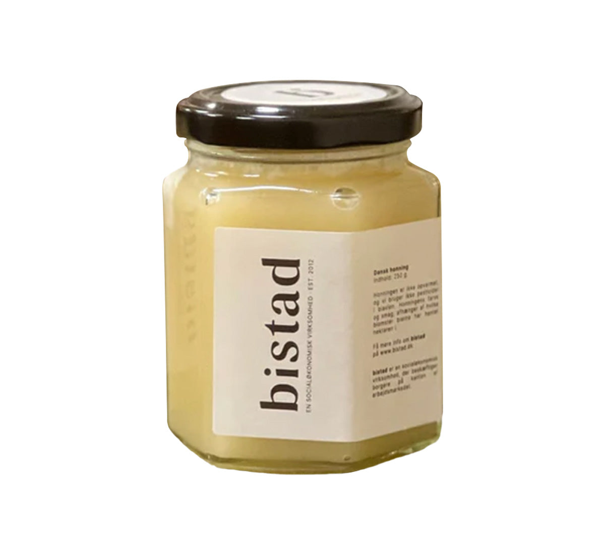 Et glas dansk honning fra Bistad, en socialøkonomisk virksomhed fra Aarhus.