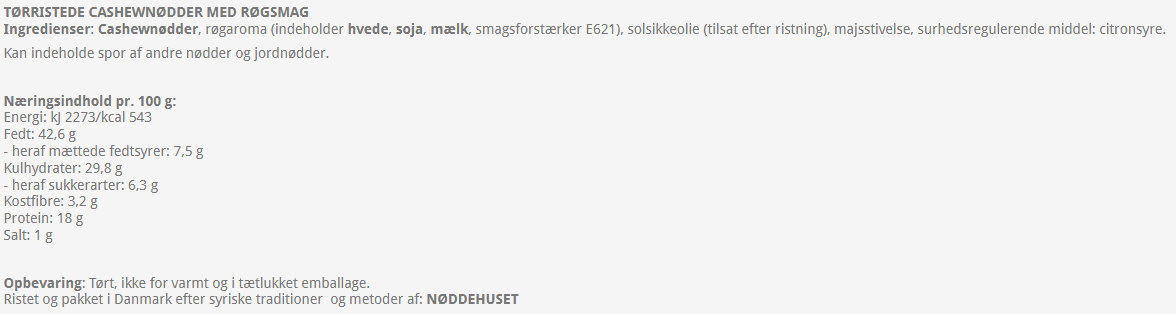 Tørristede cashewnødder med røgsmag fra Nøddehuset i en hvid skål.