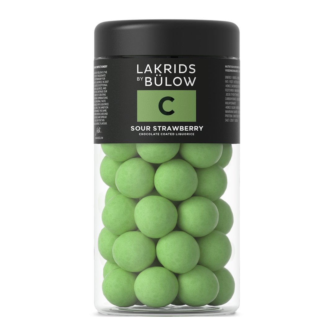 Lakrids, chokolade &amp; sur jordbær. En lækker, frisk og frugtig snack.&nbsp;
