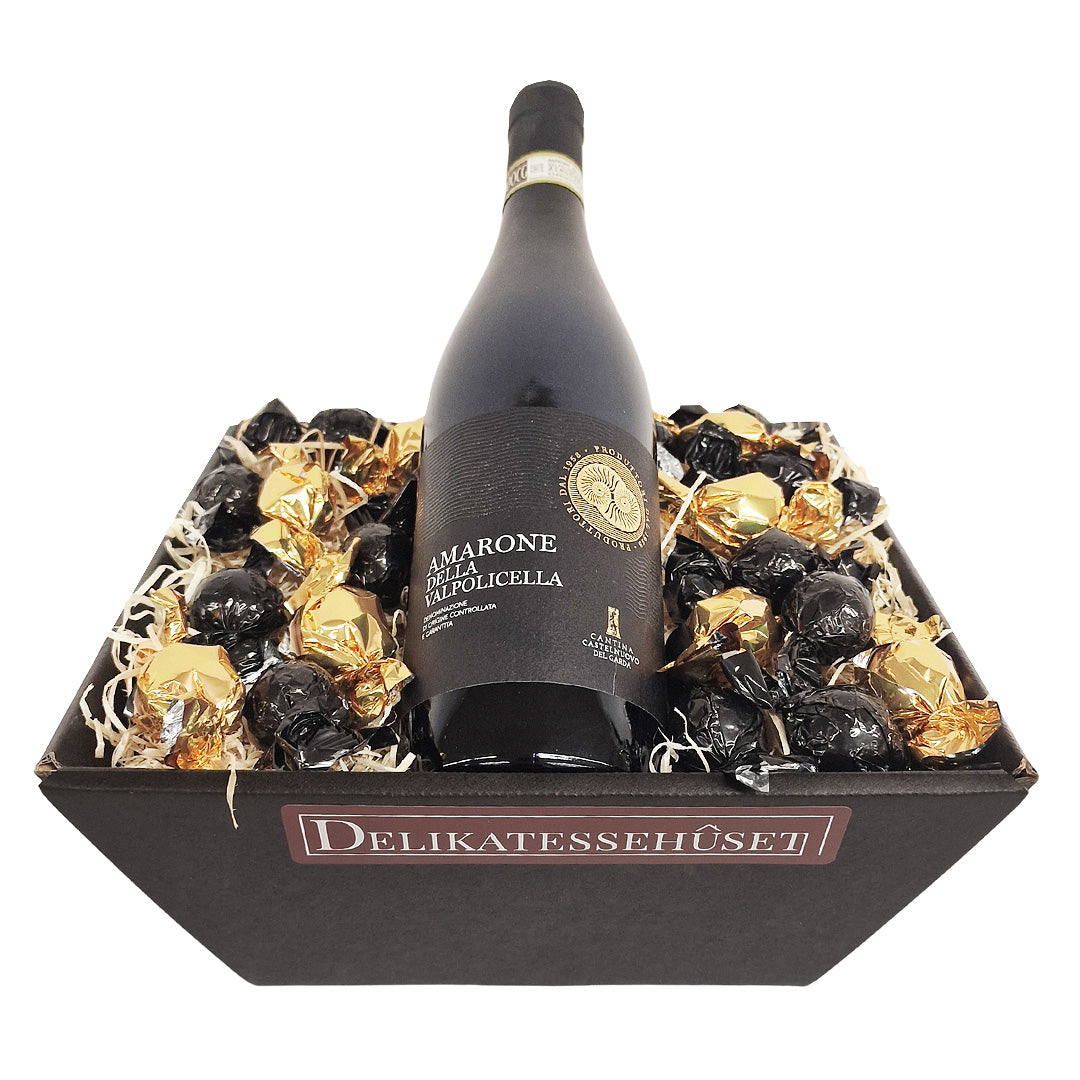 Julegave til kunde - vingave med Valpolicella Amarone og chokolade