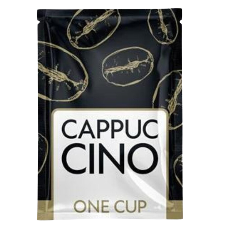 One Cup instant cappuccino brev til nem tilberedning af kaffesmag fra Delikatessehuset.