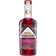 Flaske med Warner's Raspberry Gin, en håndlavet britisk hindbærgin fra Falls Farm.
