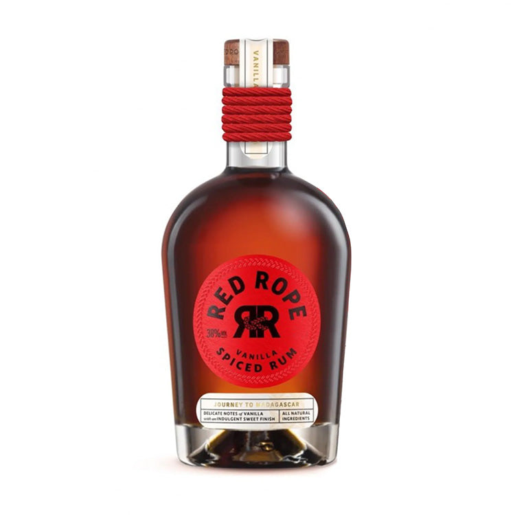 Red Rope Spiced Rum med vanilje noter i en flaske med karakteristisk rødt reb.