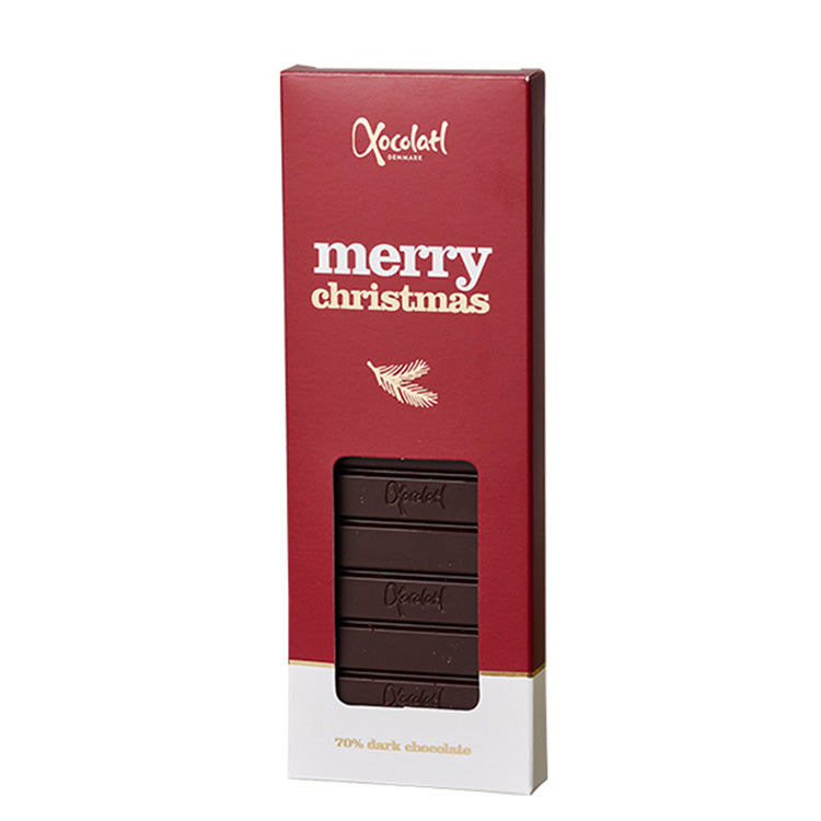 Julechokoladebar med 70% mørk chokolade fra Xocolatl – chokoladebar med 70 % mørk chokolade