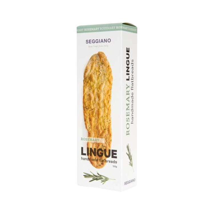 Seggiano håndlavede fladbrød med rosmarin i en hvid æske til italiensk delikatessesnack.