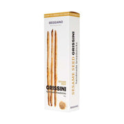 Seggiano håndlavede grissini breadsticks med sesamfrø i en hvid pakke.