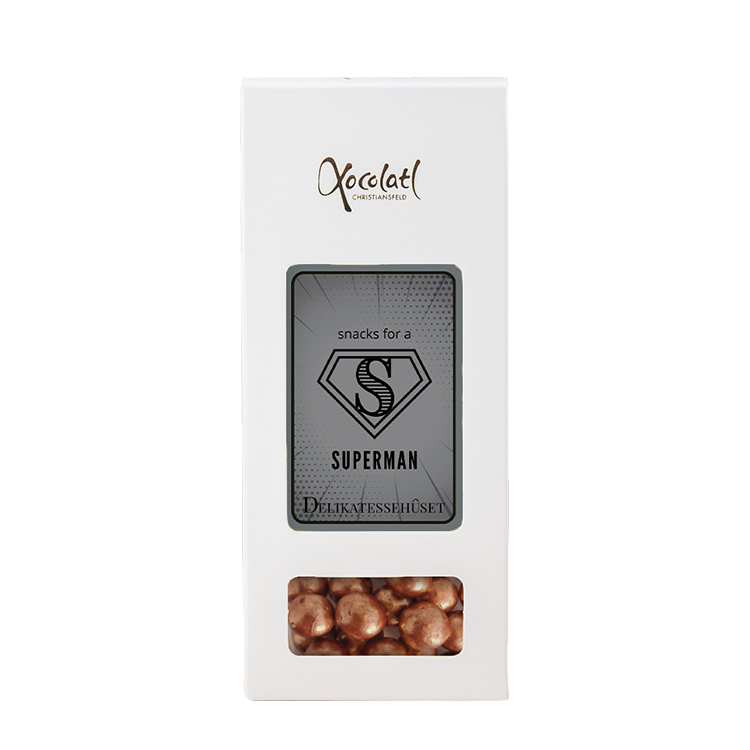 Æske med superman indstik med lakrids med chokolade