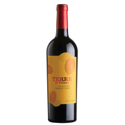 Terre di Faiano Primitivo økologisk rødvin fra Salento i Italien med gul etikette.