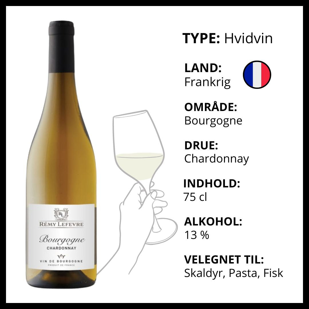Fransk hvidvin Rémy Lefèvre Chardonnay fra Bourgogne til skaldyr, pasta og fisk.