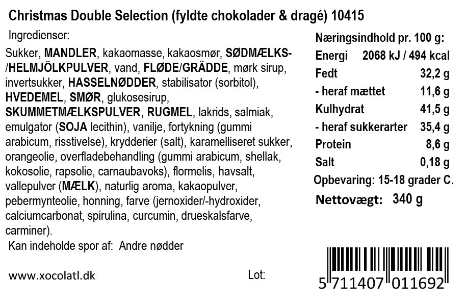 Varedeklaration for Christmas Double Selection fra Xocolatl – ingredienser og næringsindhold