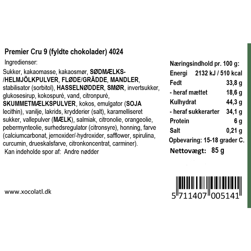 Chokoladegaveæske med 9 fyldte chokolader - Xocolatl