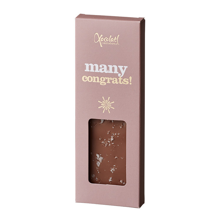 Chokoladeplade 'Many Congrats' fra Xocolatl. Ønsk tillykke med chokolade¨