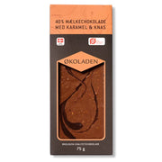 Mælkechokolade med karamel og knas. Økologisk og danskproducere luksuschokolade