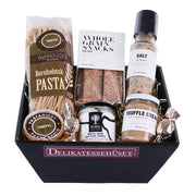 En lækker delikat gavekurv, fyldt med trøffel produkter. Du finder blandt andet en skøn pasta og pesto, salt og cremer, alt sammen med trøffel
